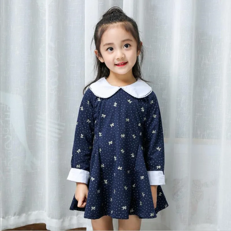 DFXD 2018 Spring Baby Girls Long Sleeve Print Peter Pan Collar Princess Dress Lovely Baby