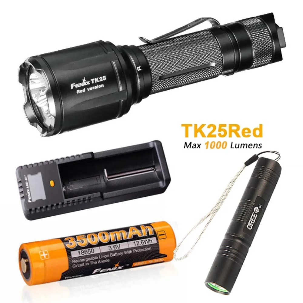 

FENIX TK25 Red Vision Hunting Flashlight CREE XP-G2 white & Red XP-E2 LED max 1000 lumen beam distance 225 meter tactical torch