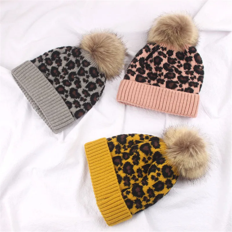 Новая детская вязаная шапка с милым леопардовым принтом на осень и зиму Детская