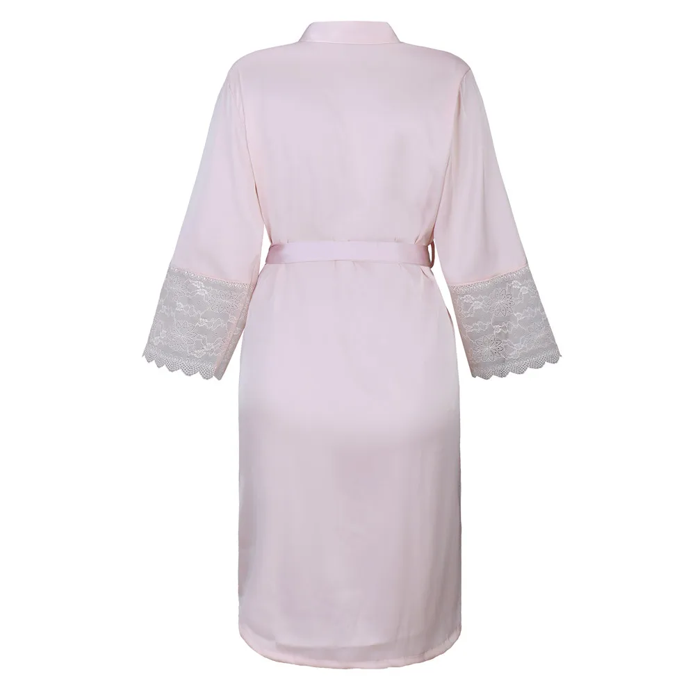 Сексуальные женские Кружево Satin Robe платье однотонные мягкие ночная рубашка кимоно халат пижамы свадебные туфли невесты Халаты