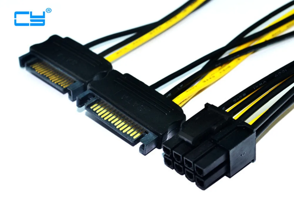 100PCS High Quality Dual SATA 15Pin Male to PCIe 8Pin Male Power