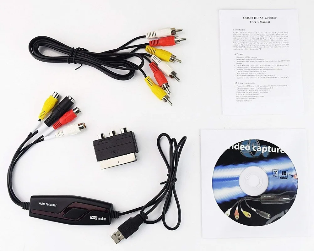 DIGITNOW! Video Capture Card Converts Hi8 VHS to Digital DVD for  Windows/Mac, Video Grabber with Scart/AV Adapter