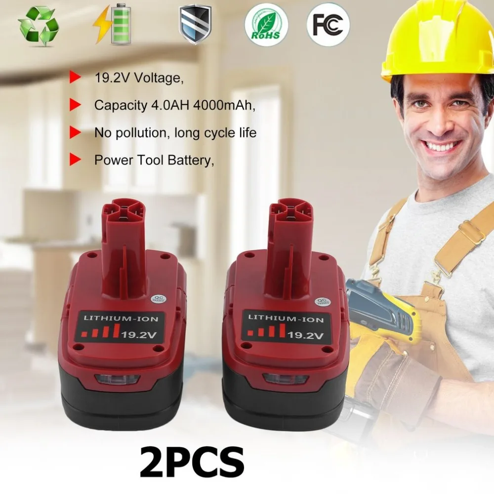 

2 PCS 19.2V 4.0Ah Li-Ion Battery For Craftsman C3 130211004 11375 Compact Replacement Battery Durable Power Tool