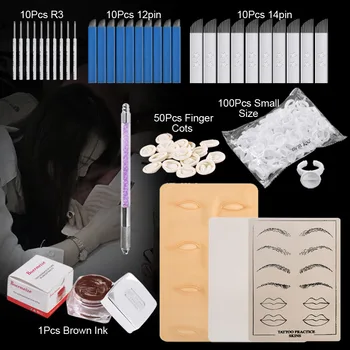 

Permanent Makeup Kit Set for Beginners Practice Skin Manual Pen Pigment Microblading Needles Tattoo Ring Cups Eyebrow Lip Beauty