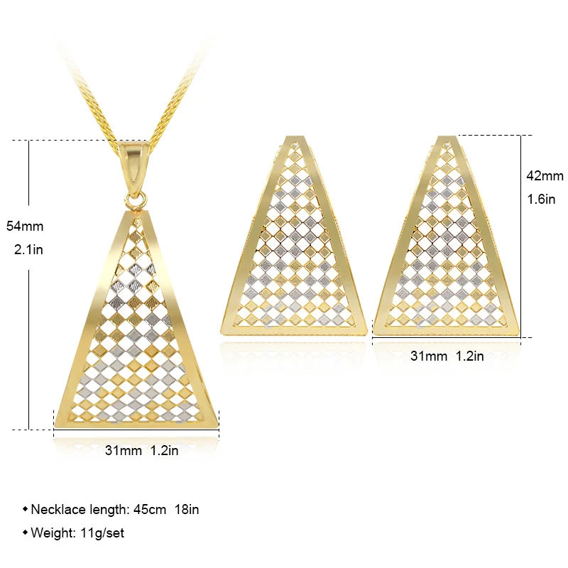 Солнечный Электрический вездеход на ДУ для женщин большой треугольник серьги подвеска ожерелье Ювелирные наборы полые для вечерние свадебные