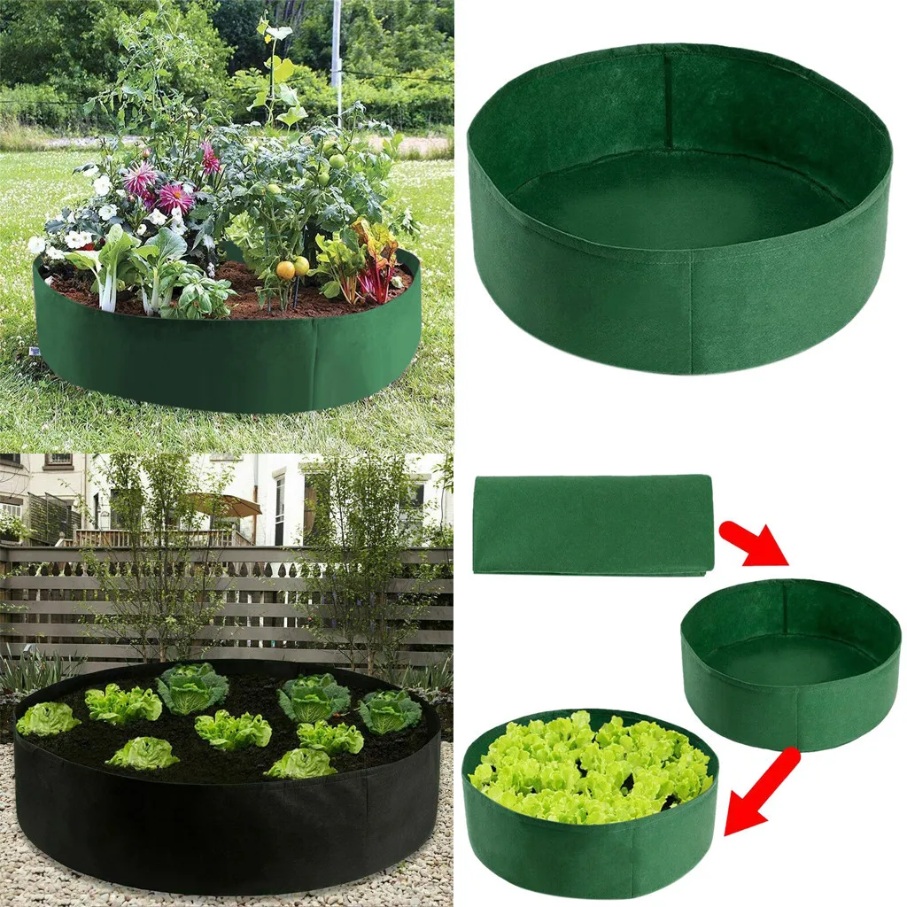 

Fabric Raised Garden Bed Round Planting Container Grow Bags Breathable Felt Fabric Planter Pot for Plants Nursery Pot 50x20cm