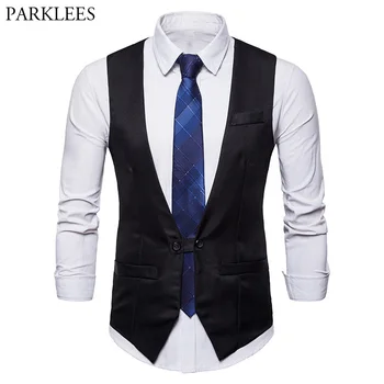 

2018 Fashion Wedding Dress Vests for Men Slim Fit Double Breasted Vest Waistcoat Men Gilet Homme Formal Business Gentleman Vests