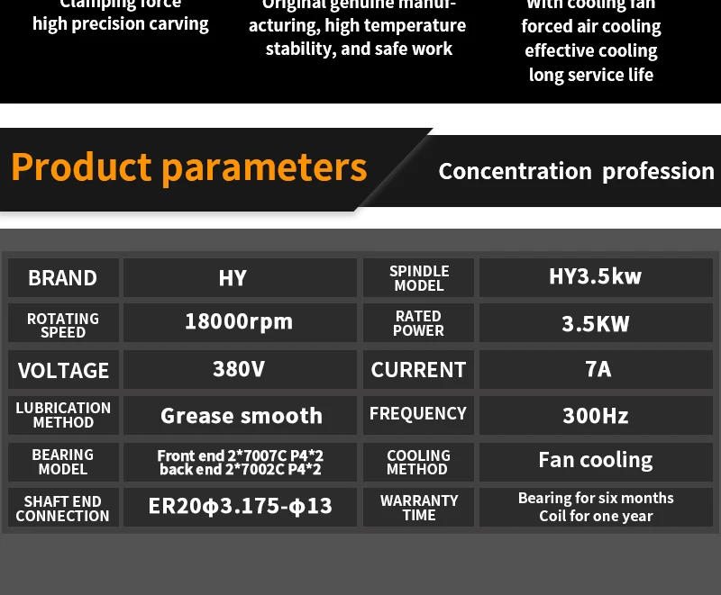 HYCNC квадратный 3.5kw с воздушным охлаждением Гравировка машины шпинделя со вспышкой фланец ER20 Деревообработка Гравировка машины аксессуары