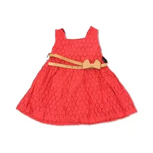 New 2016 Sweet Girls Solid Lace sleeveless dress with belt hollow Princess summer Dress Child girl flower Dress clothes