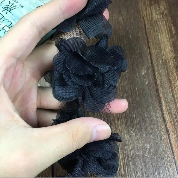 Черный Новое поступление 200 ярдов(2400 цветов) DIY Свадебные букеты для обуви свадебная кружевная Лента 3D шифоновая кружевная Цветочная отделка кружевная ткань - Цвет: Черный