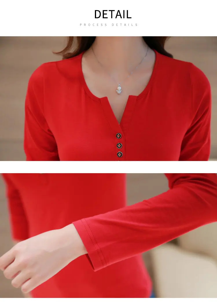 Tee Shirt Femme T-shirt Autumn Tops Tee Female Tshirt V-neck Long Sleeve Buttons Tshirts Casual Large Size Camisetas Mujer 2019 (15)