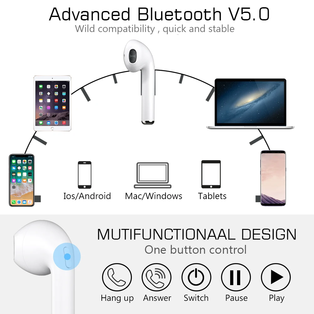 5.0 TWS Bluetooth Earphone Stereo Earbud Wireless Headphones With Charger Box Mic Sports Headsets For iPhone Smart Mobile Phone