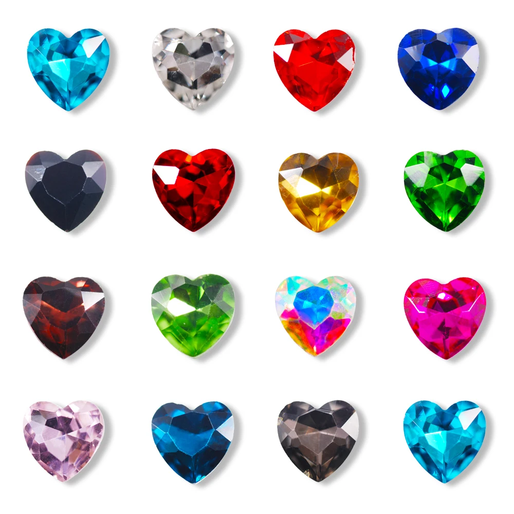 

6mm 20pcs Heart Nail Glass Rhinestone 3D Flat Back Valentines Stones Colorful Crystal Manicure Nails Art Decoration Gems