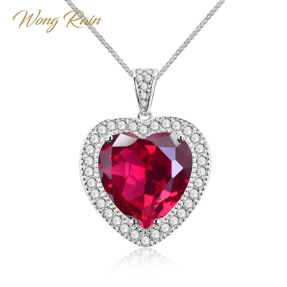 Wong Rain 100% Серебро 925 пробы огромное любовное сердце 16*16 мм кулон с рубиновым Камнем