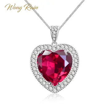

Wong Rain 100% 925 Sterling Silver Huge Love Heart 16 * 16 MM Ruby Gemstone Pendant Necklace Jewelry For Women Gift Wholesale