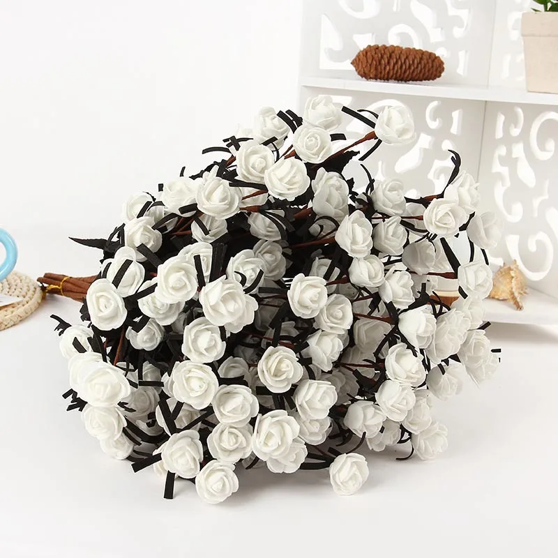 15 цветок с головками/Букет искусственных роз PE поддельные цветы с черным листом для свадьбы, украшения дома и сада