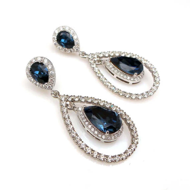 

Fashion Rhinestone Water Drop Droplets Zircon Earrings Women Wedding Jewelry Romantic Dark Blue Stone Earring Party Gifts L5Q240
