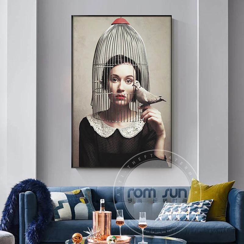 

Modern Mysterious Black Cat Witch Canvas Art Flamingo Girl Wall Art Picture for Living Room Cuadro HD Modern Figure Poster Print