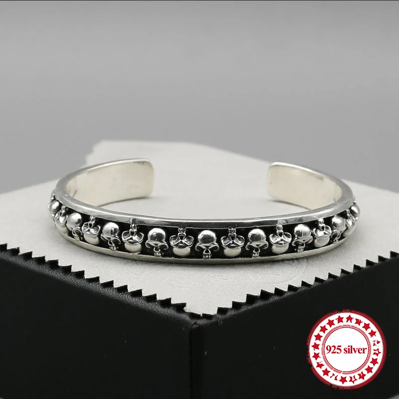 

S925 sterling silver men's bracelet personality retro domineering fashion punk style hip-hop skull styling send lover's Bangles