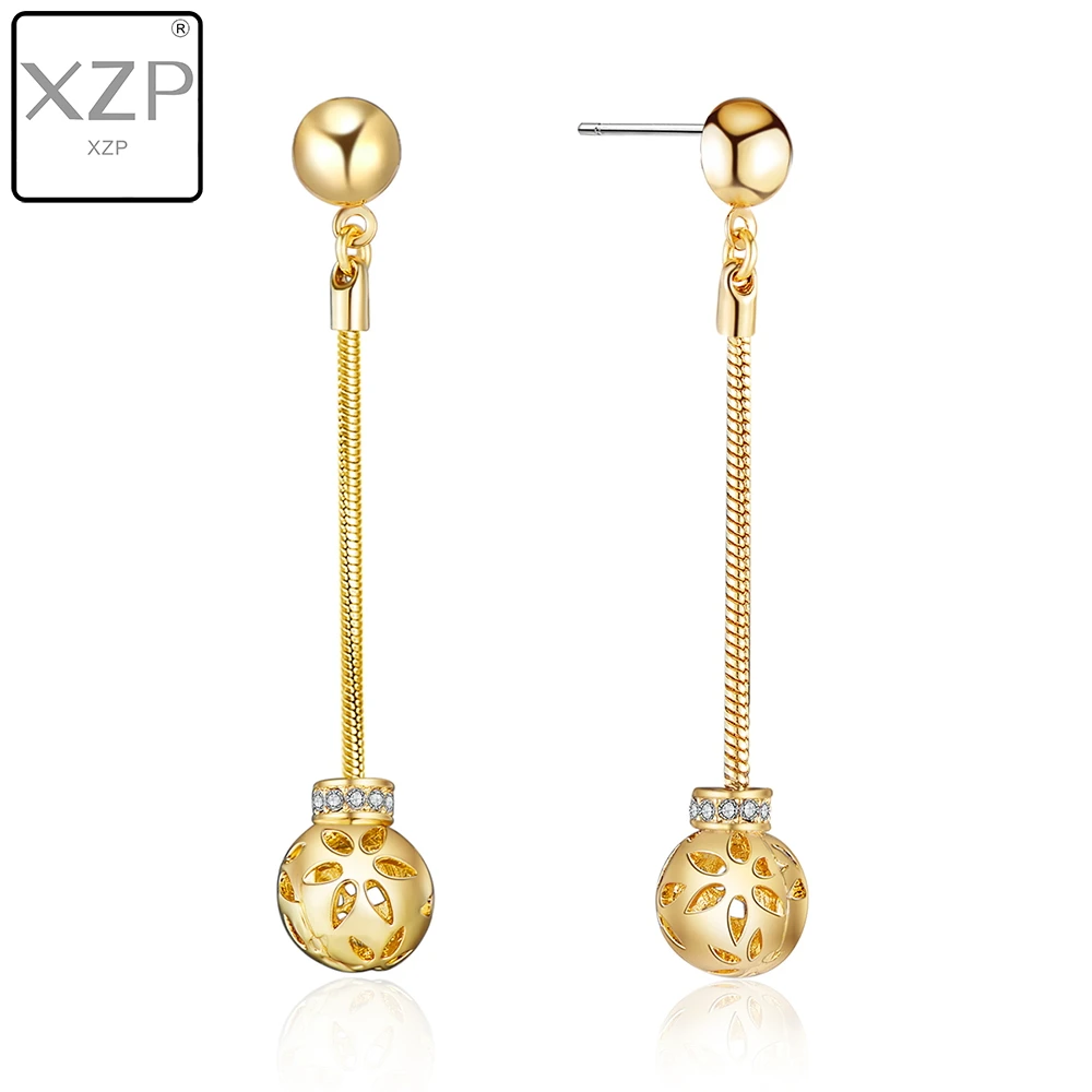

XZP Gold Plate Hollow Out Ball Charms with Crystal Pave from Austrian Dangling Earrings S925 aretes de mujer modernos 2019
