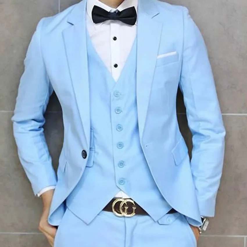 CUSTOM MADE BABY BLUE GROOM SUIT, BESPOKE TAILORED SKY BLUE TUXEDOS FOR