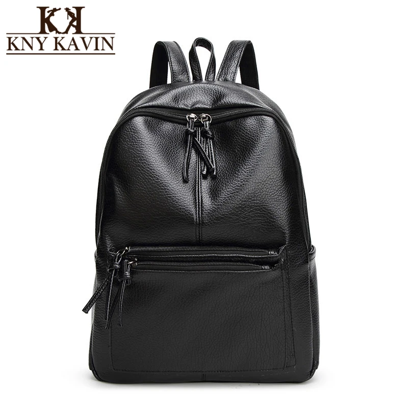

KNY KAVIN Women Leather Backpack Casual Big Travel Bag School Backpack for Adolescent Girls Female Fashion Backpack mochila