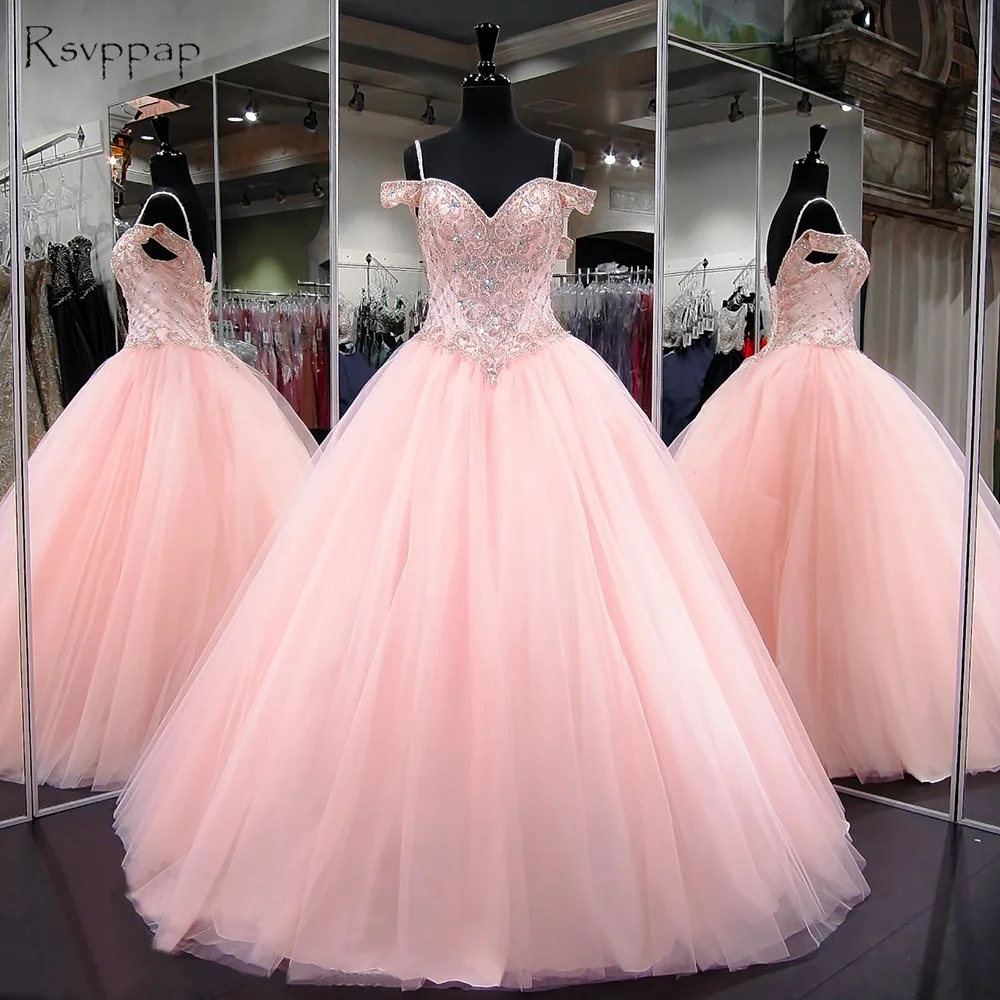 Long Quinceanera Dresses 2019 Puffy Ball Gown Sweetheart Cap Sleeve
