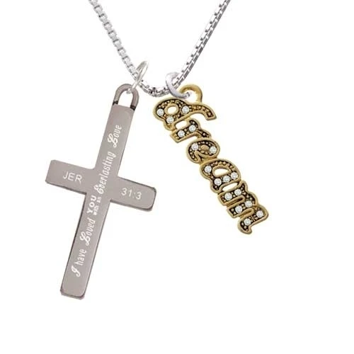 Gold Tone Script ''Dream'' with Clear Crystals - Everlasting Love - Cross Necklace (1)