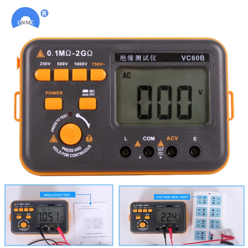 VC60B 0.1M-2G_MOhm мультиметр Ohmic Сопротивление изоляции тестер напряжения 1000 в