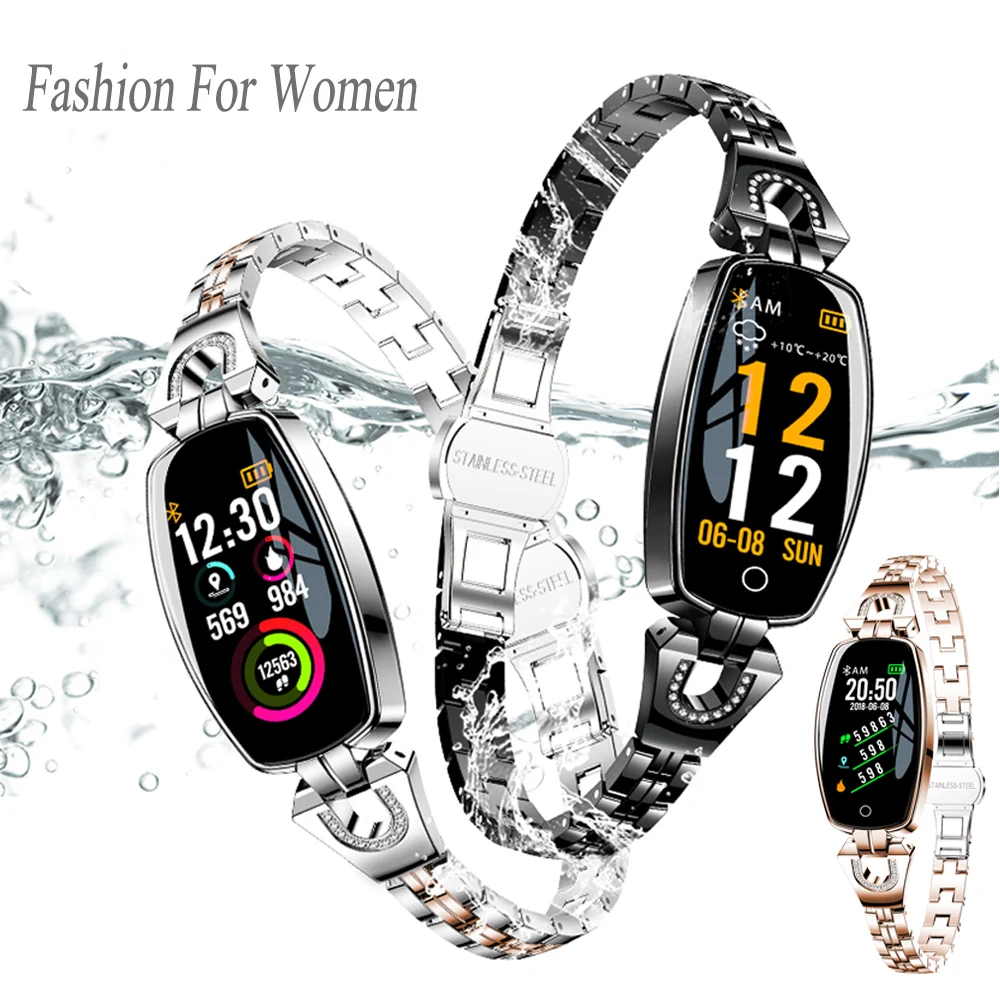 Relógio de Pressão Pedômetro à Prova Pulseira de Fitness para Mulher Atualização Pulseira Relógio Inteligente Moda Freqüência Cardíaca Arterial Dwaterproof Água 2020 h8