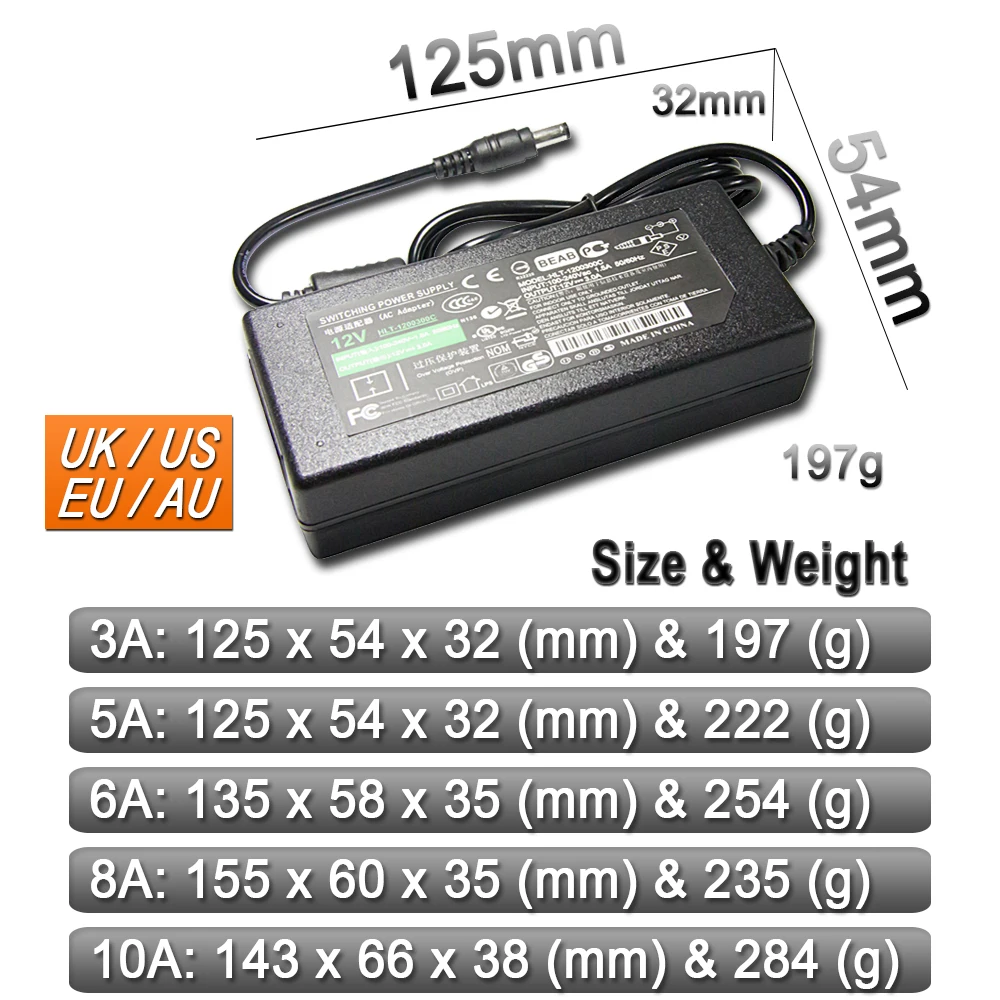 Hontiey источник питания Трансформаторы светодиодный драйвер полосы AC12V DC110Vor220V 2A 3A 5A 6A 8A 10A США Великобритания ЕС AU Plug