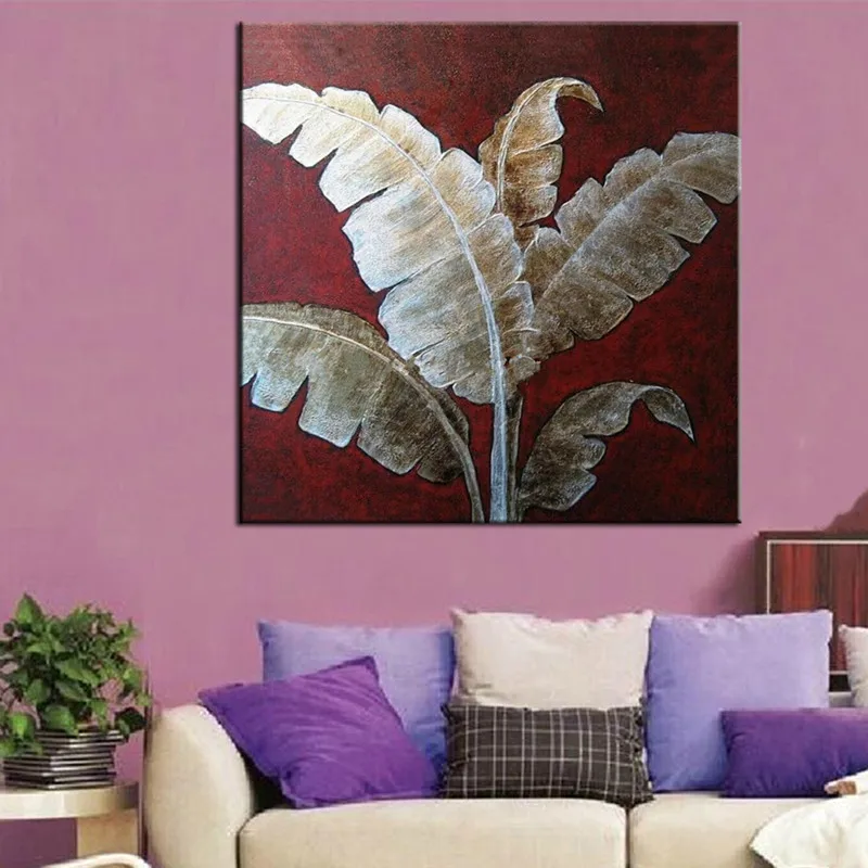 

Hand Painted Abstract Foliage Oil Paintings on Canvas Large Painting Modern Home Decor Wall Art Leafs of Banana Tree Pictures