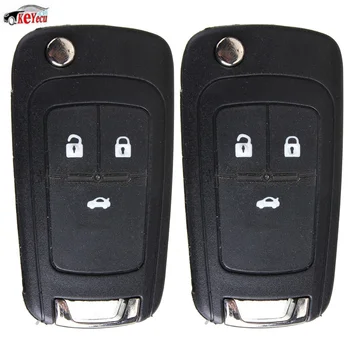 

KEYECU 2 Pcs/lot New ReplacementFlip Folding Remote Key Shell Case Fob 3 Button for Chevrolet Cruze Aveo with Uncut Blade HU100