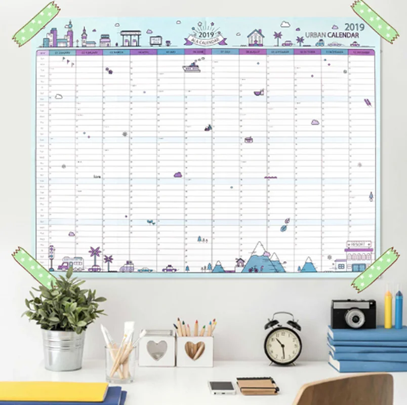 

2019 365days Paper Wall Calendar Office School Daily Planner Notes Large Study New Year Plan Schedule 43*58cm