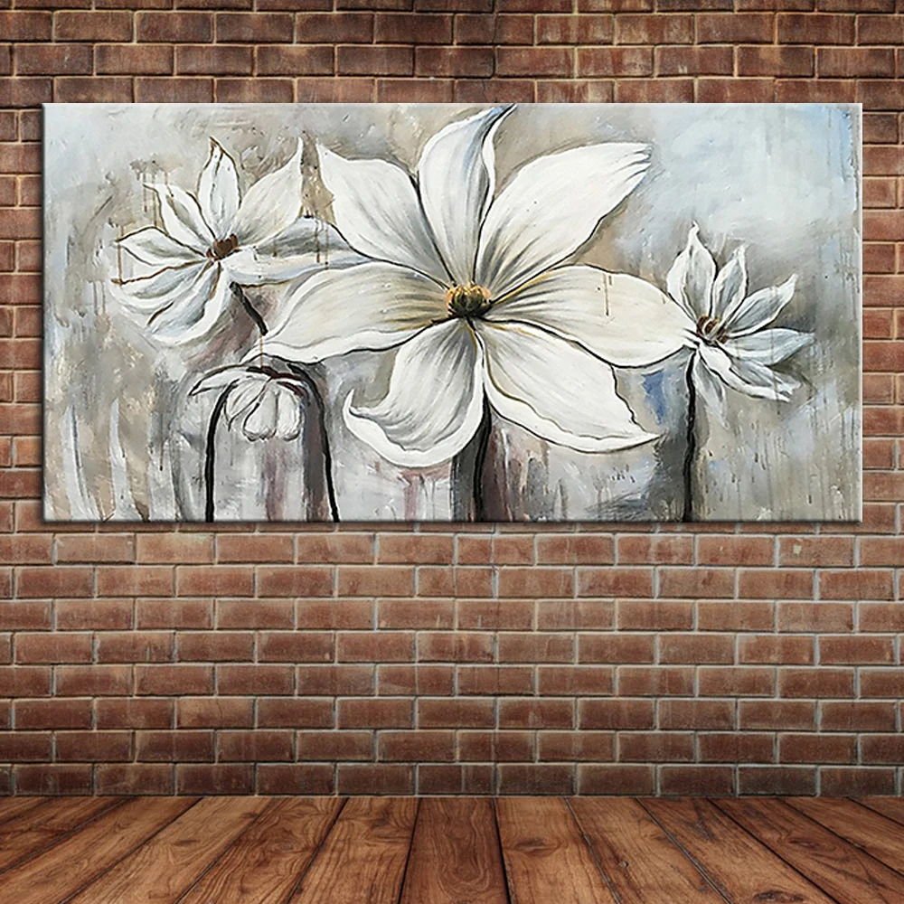 White Flowers Fabric Art Oil Painting Large Wall Canvas Art for Modern