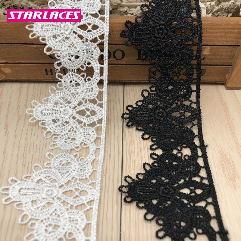 

14yards width 4.8cm Black white polyester embroidery water-soluble bar code lace fabric ribbon Clothing dress DIY accessories