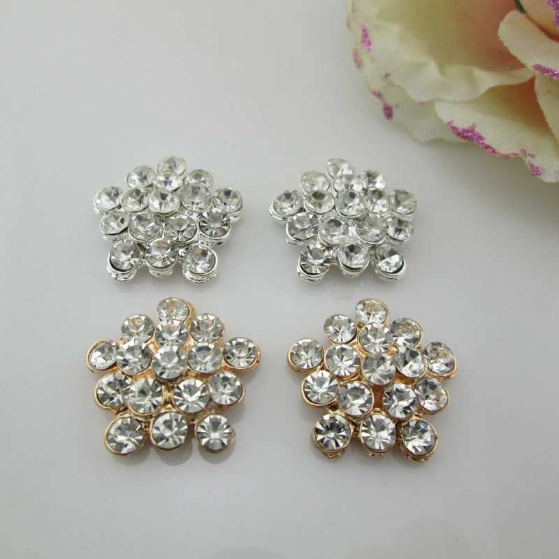 

(BT252 23mm)5pcs Craft Pearl Crystal Rhinestone Buttons Flower Round Cluster Flatback Wedding Embellishment