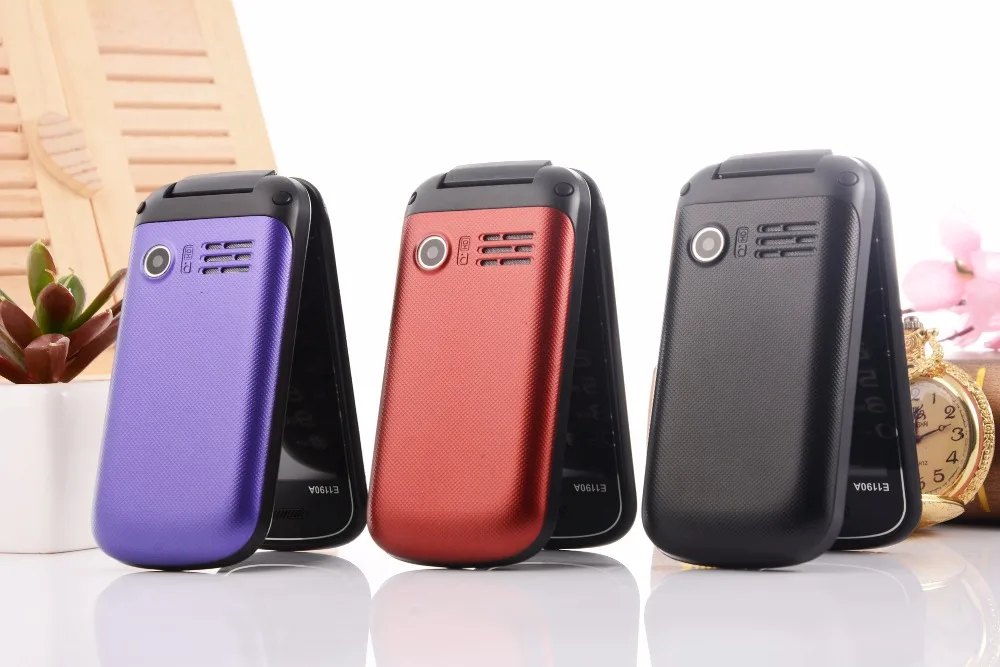Дешевые флип мобильный телефон TKEXUN E1190A 2,6 дюймов Quad Band GSM 1000 мАч Bluetooth FM радио Две сим сотовые телефоны для женщин