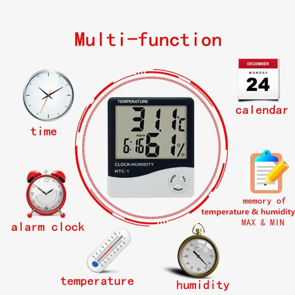 Электронный гигрометр Измеритель Температуры бытовые часы прочный внутренний термометр Точный Цифровой ЖК-дисплей может установить время будильника