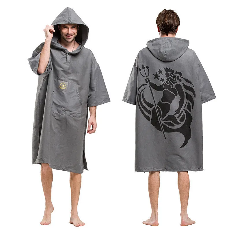 

Fashion Poseidon Printing Changing Robe Bath Towel Outdoor Adult Hooded Beach Towel Poncho Bathrobe Towels Woman Men Bathrobe