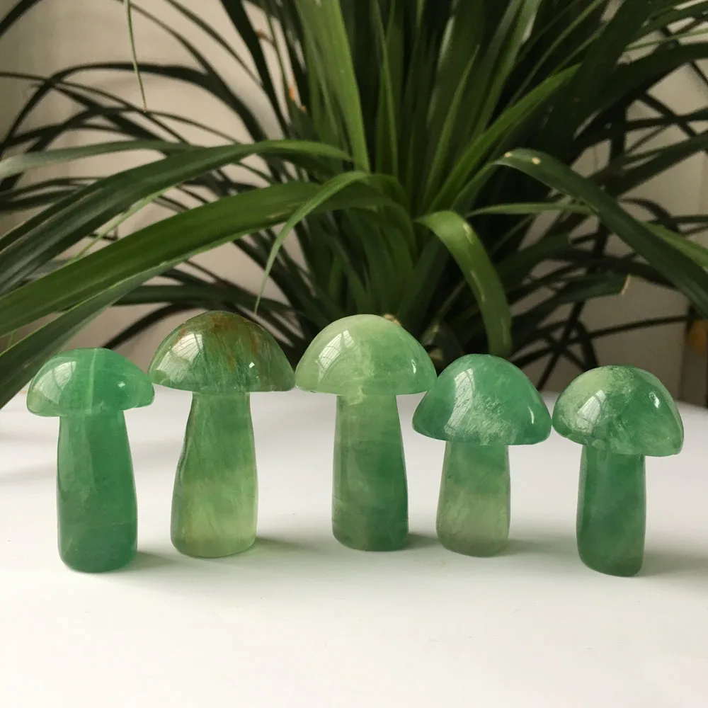 

265g 5pcs Natural Small Size Hand Carved Fluorite Quartz Crystal Handicraft Mushroom For Gift Sale