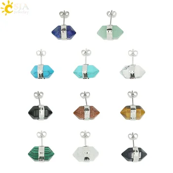 

CSJA 1Pair 2015 Trendy Earring Green Aventurine Stone Beads Fashion Jewelry Stud Earrings for Men Women Girls Gift 11 Color E012