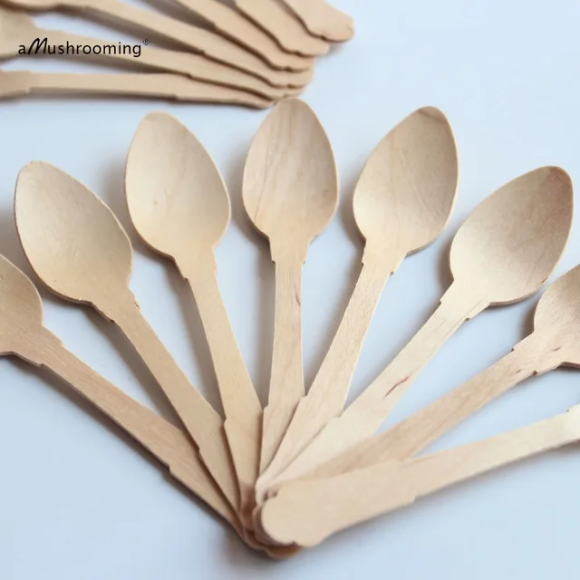 500 pieces Mini Spoons Disposable Wooden Classic Spoons Scoop 12CM