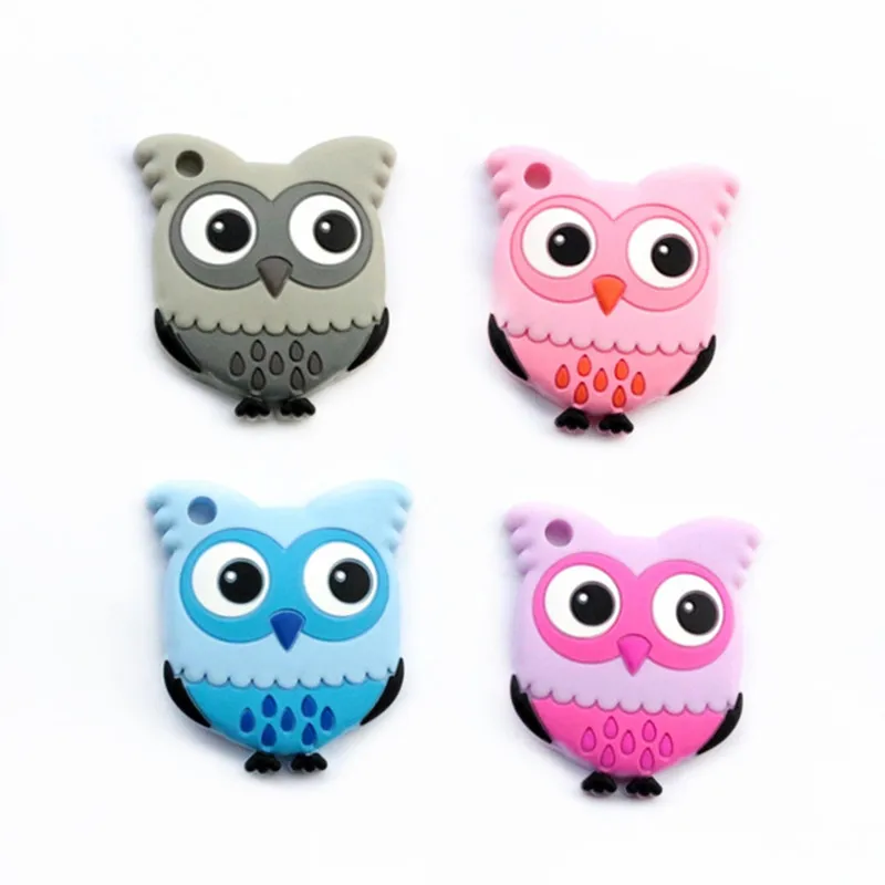 Silicone owl tailor-made silicone teething pendant necklace BPA free baby molar toy silicone beads baby nipple 4 colors