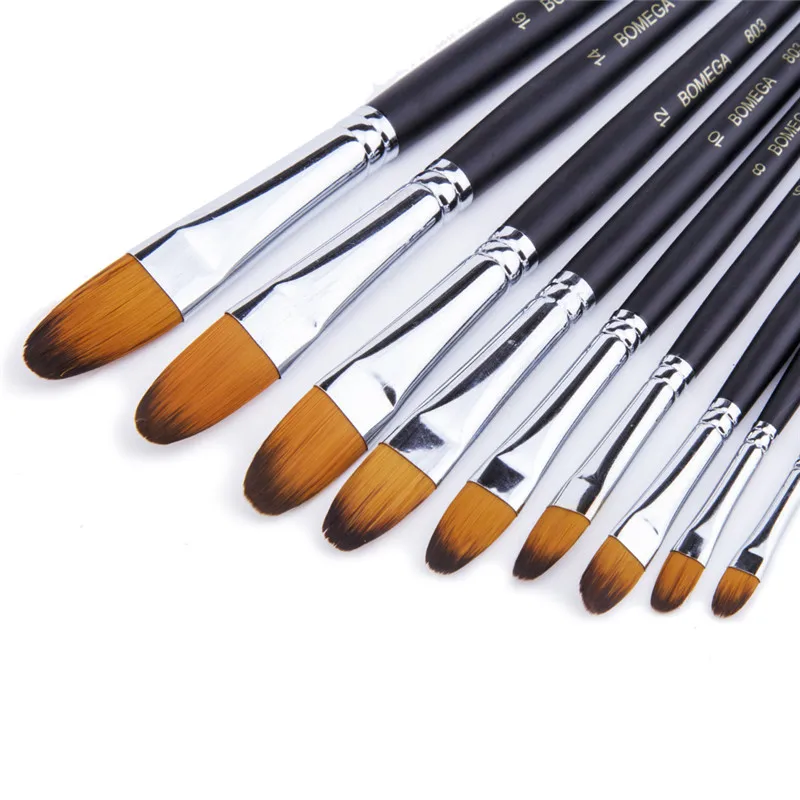 9Pcs/set Oval Pointed Artists Paint Brush Set Watercolor Acrylic Oil Painting Brushes Nylon Hair