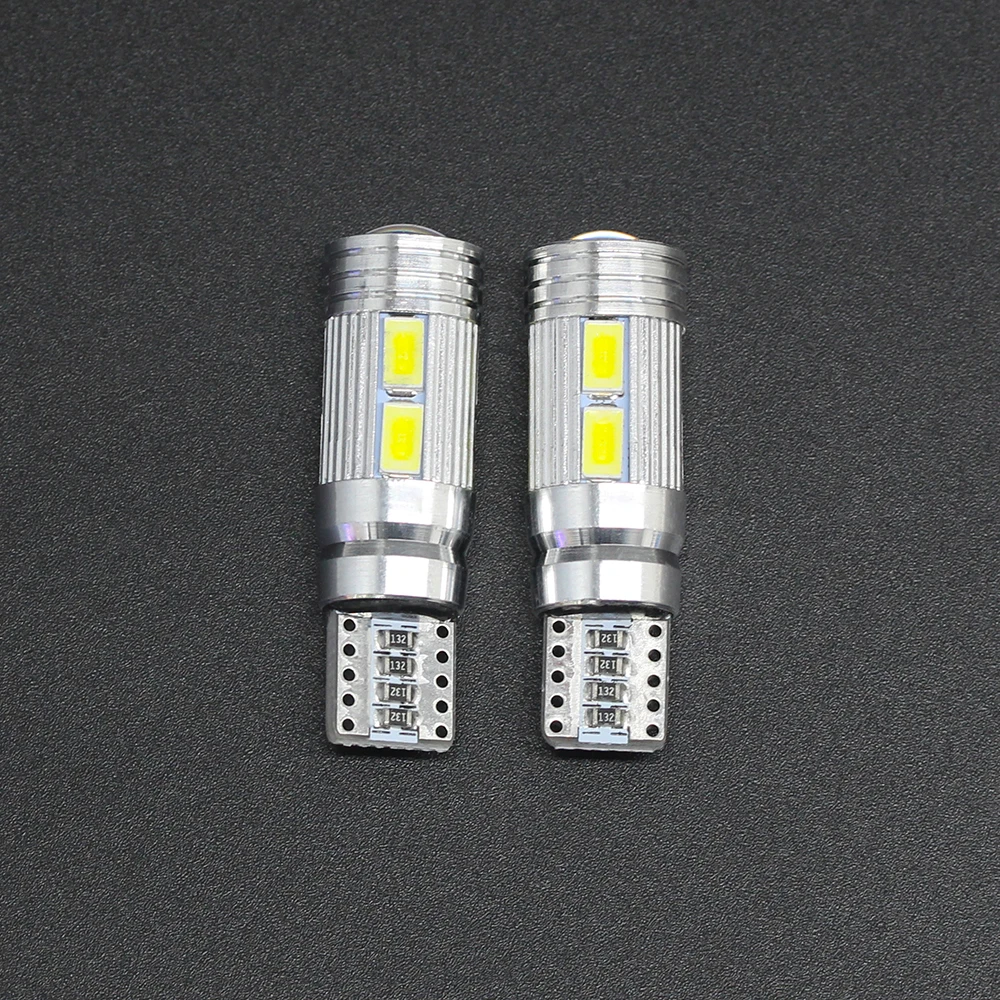 DXZ 2 قطعة T10 LED في canbus W5W 194 الداخلية زينون الأبيض LED في CANBUS لا خطأ OBC t10 10SMD 5630 5730 مع عدسة العارض الألومنيوم