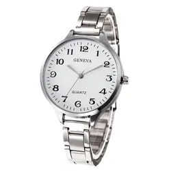 Новые женские часы Женева нержавеющая сталь Ремешок Женские часы круглый цифровой модные женские часы Relogio подарок часы женские # W
