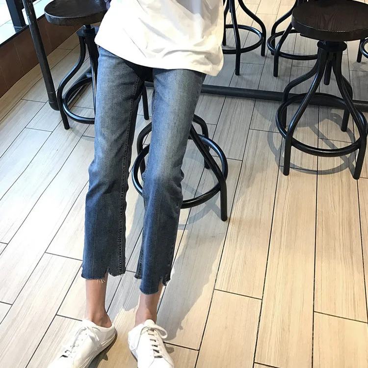 Lavado Nuevas Blanco Mujeres Delgado 2018 Del Verano Azul Jeans Muescas Pie qYTwBx0w