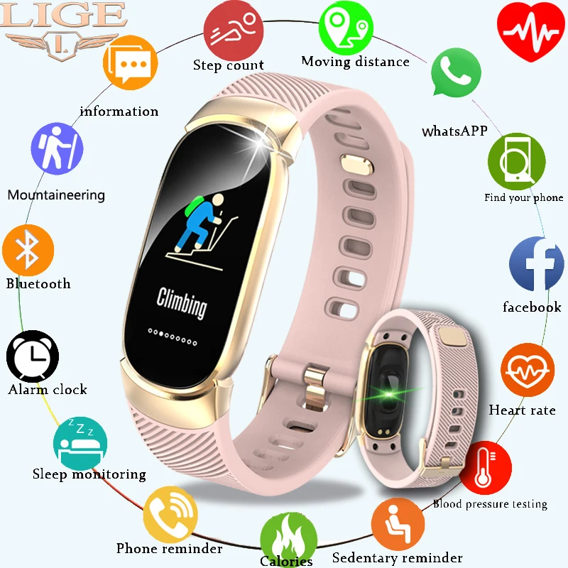 

LIGE Sport Smart Bracelet Women LED Color Screen Waterproof Smart band Heart Rate Monitor Fitness Tracker Bluetooth Watch Men