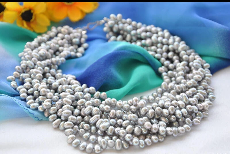 

Fast SHIPPING ******Z5402 BEAUTIFUL 10row 18" 7mm rice gray freshwater cultured pearl necklace (A0329)
